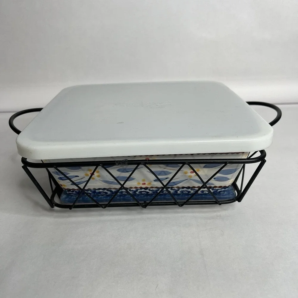 Temptations By Tara Old World Blue Casserole Dish Trivet Cooling Rack Lid 2 Qt‎